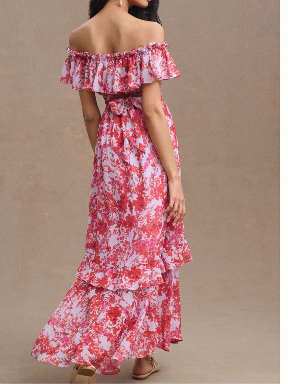 Sachin & Babi Riley Ruffled Off-Shoulder Chiffon Gown Size 10 - Picture 3 of 7